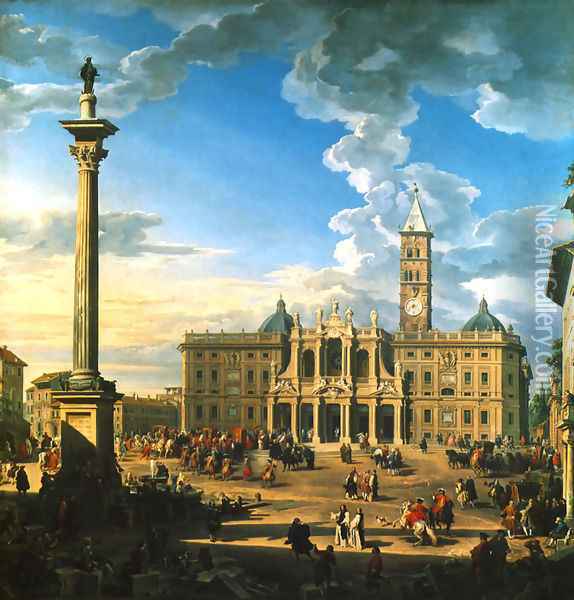 Piazza and Church of S. Maria Maggiore Oil Painting - Giovanni Paolo Pannini