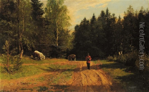 Strada Nel Bosco - Michajlovskij Zavod Oil Painting - Aleksandr Alexandrovich Svedomskij