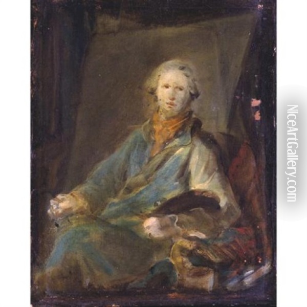 Portrait Of An Artist Oil Painting - Gabriel Jacques de Saint-Aubin