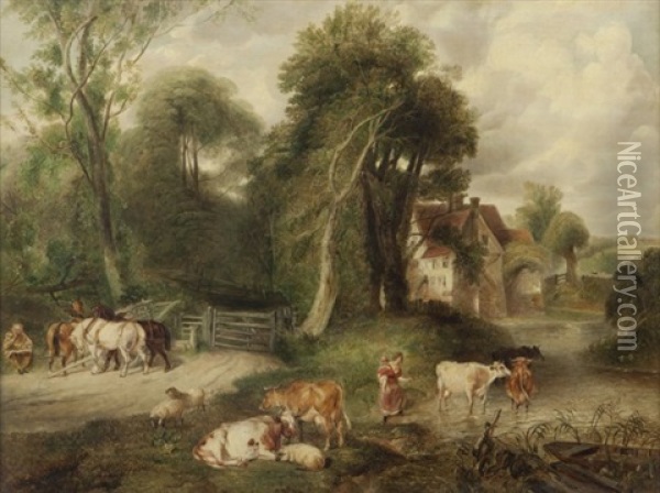 Farm Yard In Surrey Oil Painting - William Joseph Shayer