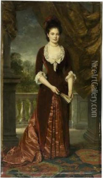 Portrait D'un Membre De La Famille Rothschild, Femme A La Robe Rouge Oil Painting - Baron Heinrich von Angeli