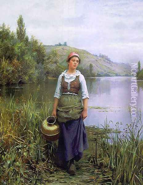 By the Riverside Oil Painting - Daniel Ridgway Knight