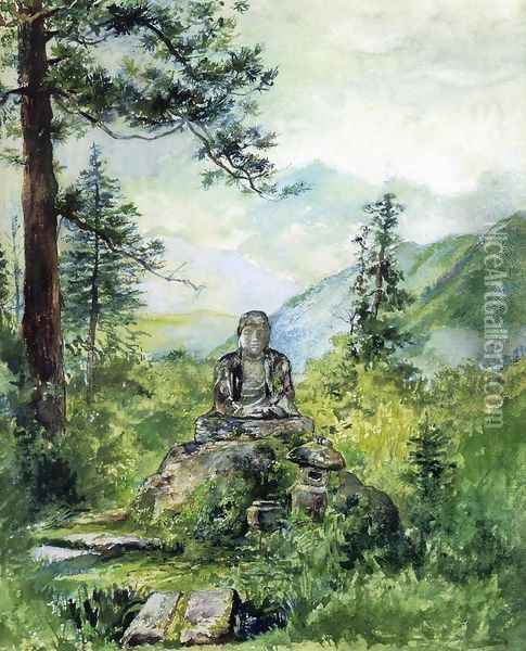 Statue Of Oya Jizo At Kamanga Fuchi Nikko Afternoon Oil Painting - John La Farge