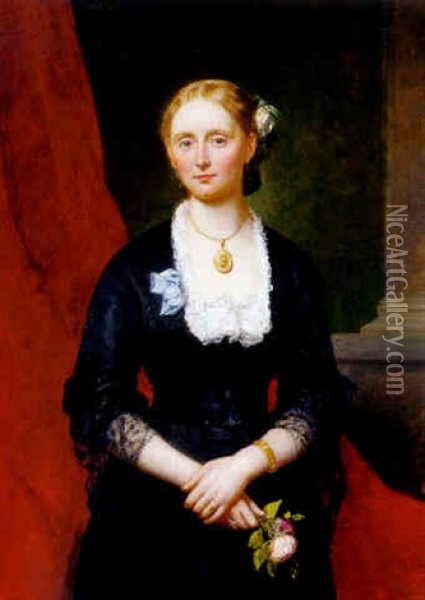 Portrait Einer Jungen Eleganten Frau Mit Blondem Haar Oil Painting - Johann Baptist Reiter