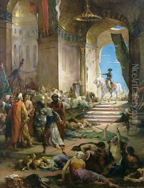 Napoleon Bonaparte 1769-1821 in the Grand Mosque at Cairo Oil Painting - Henri Leopold Levy