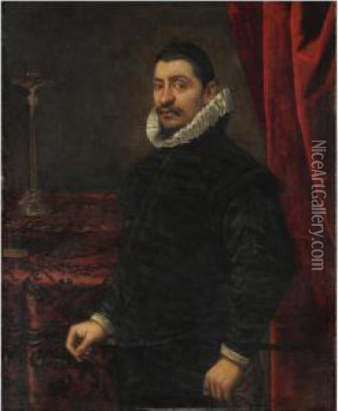 Ritratto Maschile Con Crocefisso Oil Painting - Domenico Tintoretto
