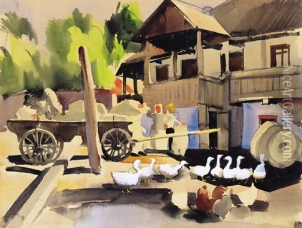 Mill Yard Oil Painting - Vilmos Aba-Novak