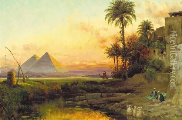 The Pyramids At Dusk Oil Painting - Carl Wuttke