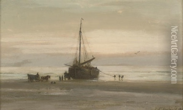 Bringing In The Catch Oil Painting - Johannes Joseph Destree