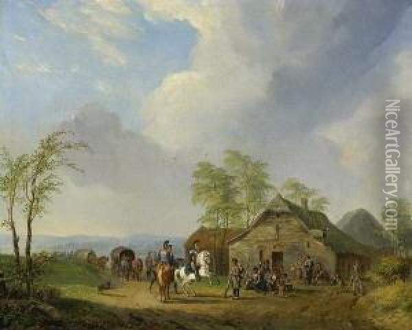 Soldaten In Einem Dorf. Oil Painting - Pieter Gerardus Van Os