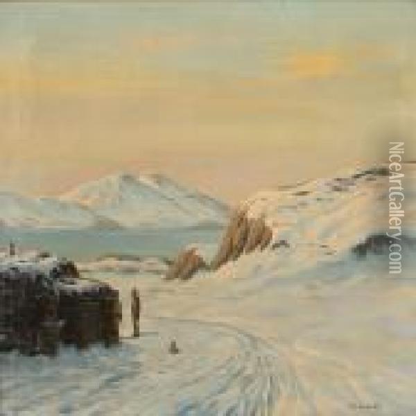 Vinterdag. 
Christianshaab Oil Painting - Emanuel A. Petersen