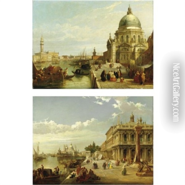 S. Maria Della Salute E Palazzo Dei Dogi (+ La Piazzetta Con La Punta Della Dogana; Pair) Oil Painting - Edward Pritchett