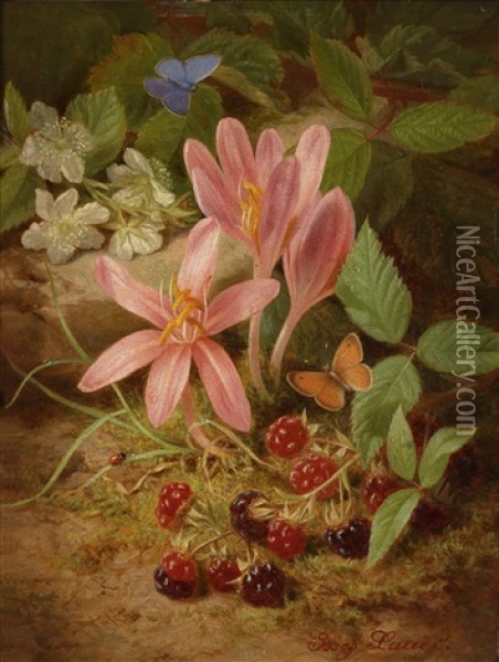 Herbstblume Mit Brombeeren Oil Painting - Josef Lauer