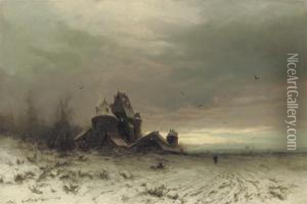 A Castle In A Winter Landscape Oil Painting - Joseph Friedrich N. Heydendahl