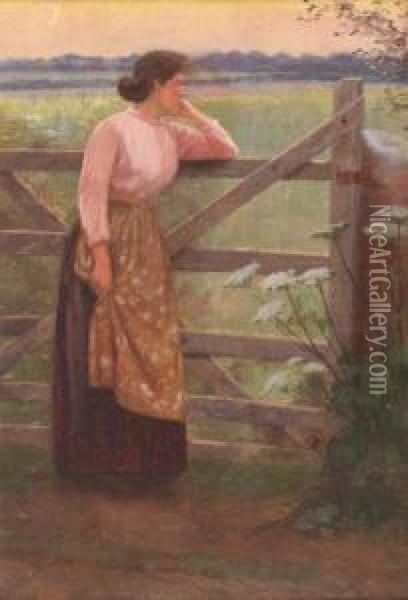 Evening Reverie-young Woman Ata Gate Oil Painting - Ralph Todd