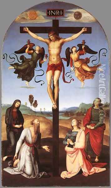 Crucifixion (Citta di Castello Altarpiece) Oil Painting - Raffaelo Sanzio