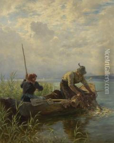Fischerpaar Am Seeufer. Oil Painting - Albert Kappis