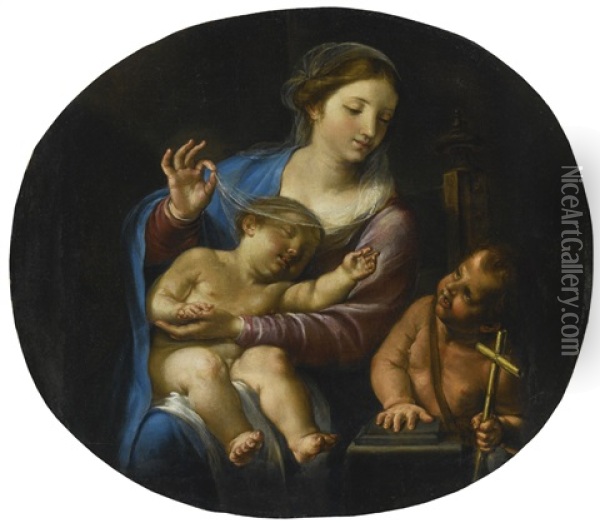 The Madonna And Child With The Infant Saint John The Baptist Oil Painting - Angelo Caroselli