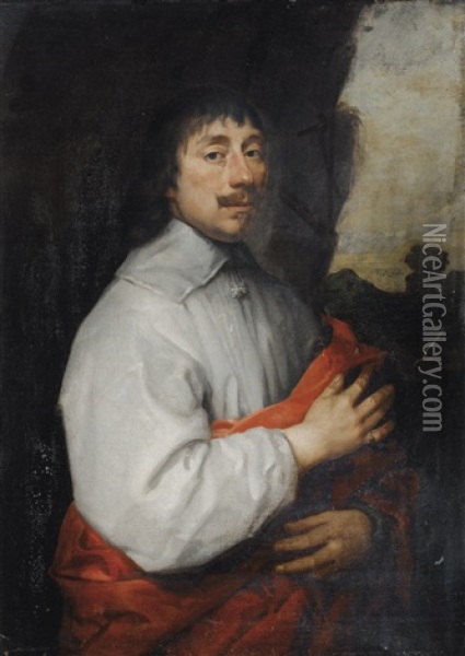 Portrait D'un Homme Au Drape Rouge Oil Painting - Philippe de Champaigne