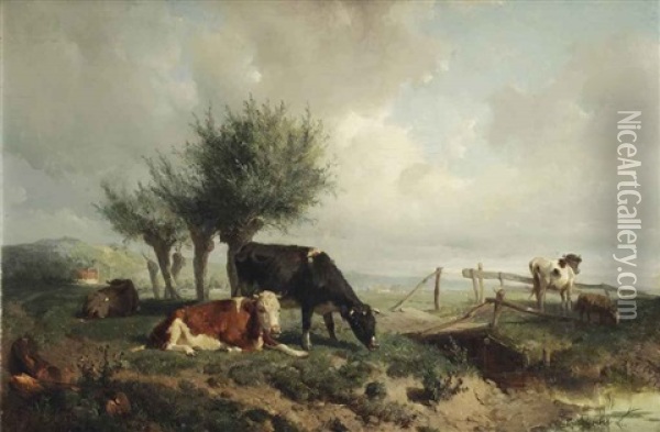 Landschap Met Vee: Cows Grazing Oil Painting - Anton Mauve