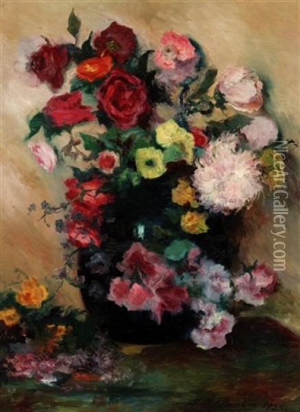 Still Life With Flowers Oil Painting - Luis Graner y Arrufi