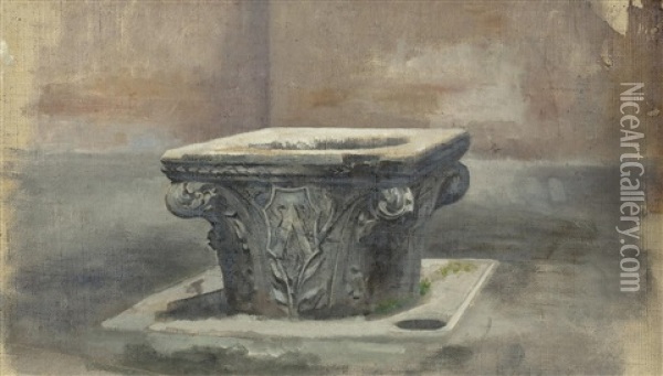 Italienischer Brunnen In Form Eines Kompositkapitells Oil Painting - Karl von Blaas