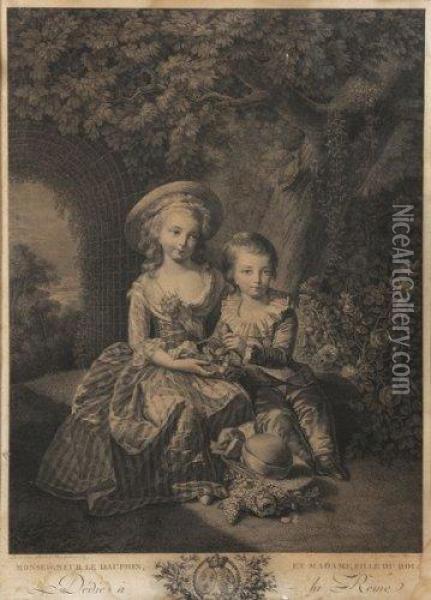 Monseigneur Le Dauphin Et Madame Fille Du Roi Enfants. Oil Painting - Maurice Blot