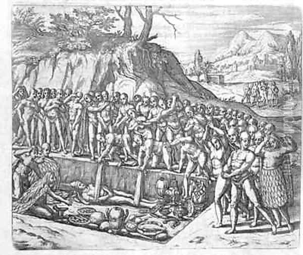 Method of burial of Peruvian kings and nobility from Girolamo Benzoni's account of the conquest of Peru Oil Painting - Theodore de Bry