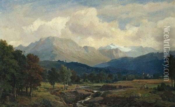 Berchtesgadener Landschaft Mit Malenden Kunstlern Oil Painting - Hans Heinrich Jurgen Brandes