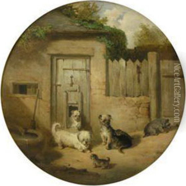 Dogs Belonging To The Duchess Of Gordon And Painted For The Duchess Of Richmond By Mr Cassie' Oil Painting - James Cassie