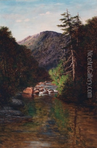Saco River, Mt. Webster From Deep Hole Bridge Oil Painting - Frank Henry Shapleigh