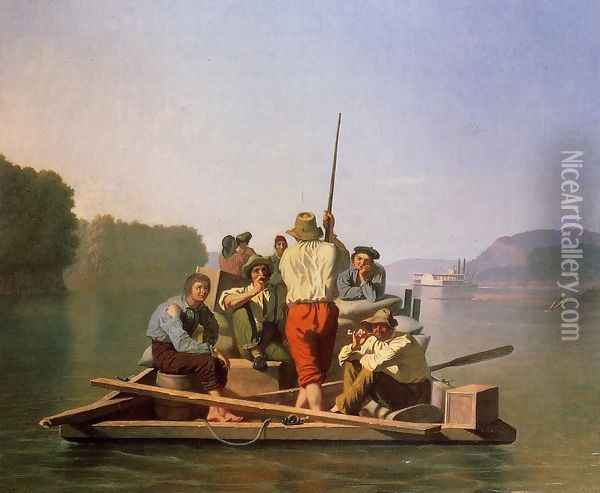 Lighter Relieving the Steamboat Aground Oil Painting - George Caleb Bingham