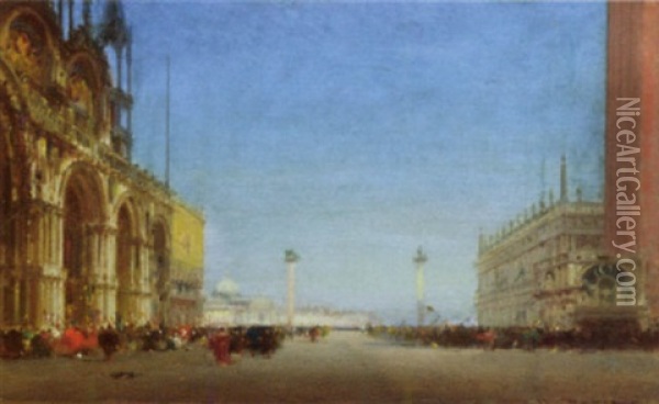 St. Marks Square, Venice Oil Painting - Henri Duvieux