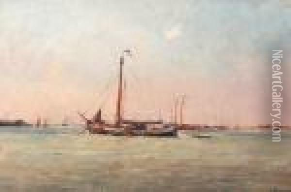 A Ship Lying At Anchor Oil Painting - Jan Hillebrand Wijsmuller