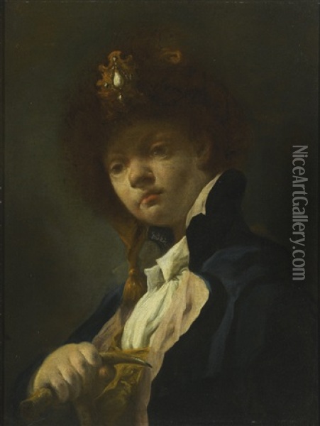 Portrait Of A Boy, Head And Shoulders, Facing Left, In Polish Dress Oil Painting - Giovanni Battista Piazzetta