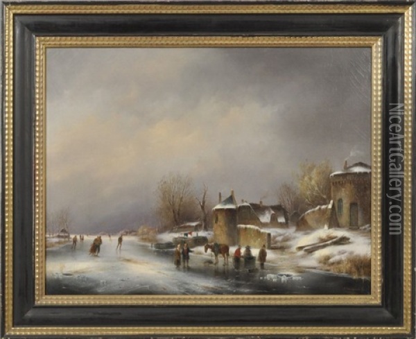 Wintervergnugen Auf Zugefrorenem Kanal Oil Painting - Anton Braakman