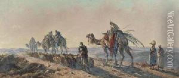 Camel Train Passing A Shepherd And Flock Oil Painting - Antonio, Cavaliero Scognamiglio