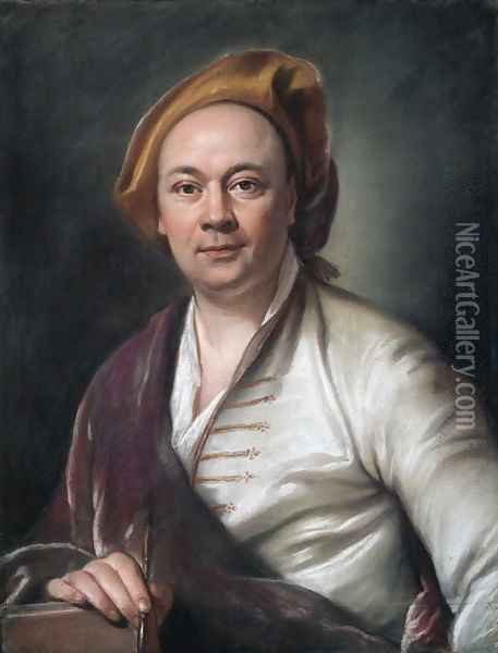Presumed portrait of Louis de Silvestre holding an artist's chalk, bust-length Oil Painting - Joseph Vivien