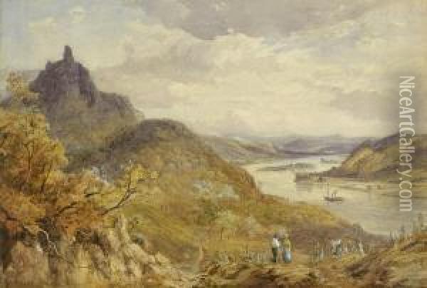 Blick Auf Den Rhein Mit Der Burg Drachenfels Oil Painting - Thomas Pyne