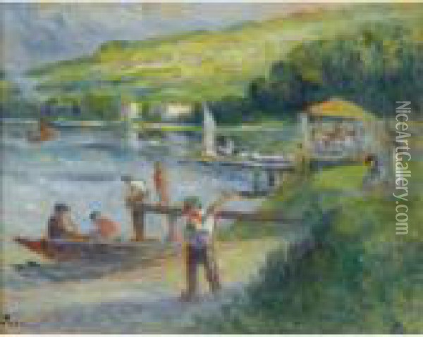Rolleboise, Guiguette Au Bord De La Seine Oil Painting - Maximilien Luce