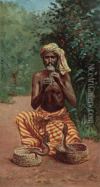 A Snake Charmer Oil Painting - A. Pohl