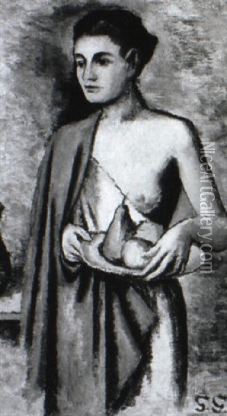 Stehender Weiblicher Halbakt Oil Painting - Gottfried Graf