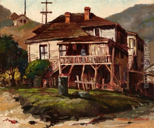 House On A Hillside With Figure Oil Painting - Frank Leslie Sanford