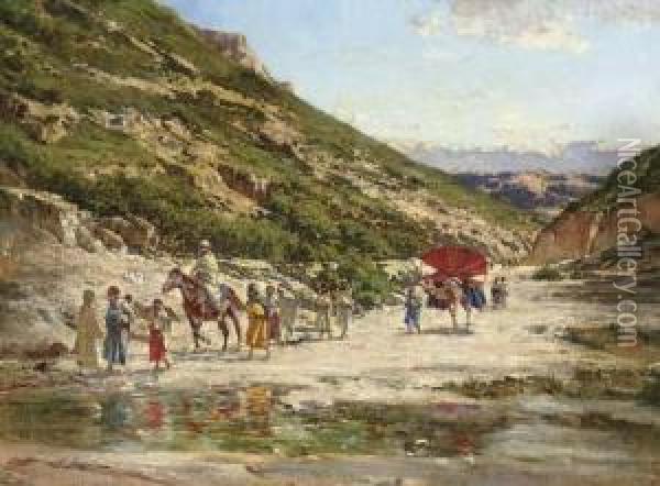 An Arab Caravan Oil Painting - Victor Pierre Huguet
