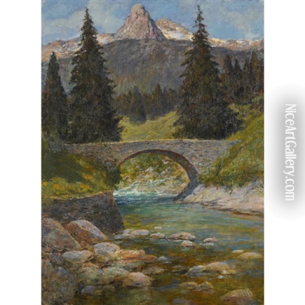 Ponte Sulla Moesa, San Bernardino Oil Painting - Gioacchino Galbusera