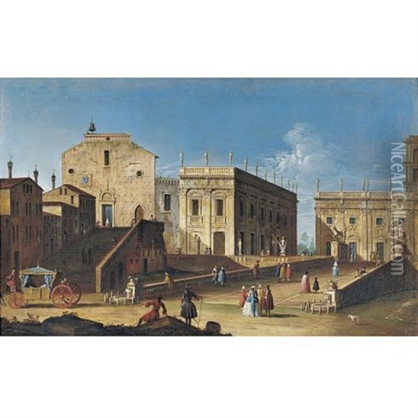 View Of The Capitoline, Rome, With The Church Of Sta Maria D'aracoeli At Left Oil Painting -  Master of the Langmatt Foundation Views