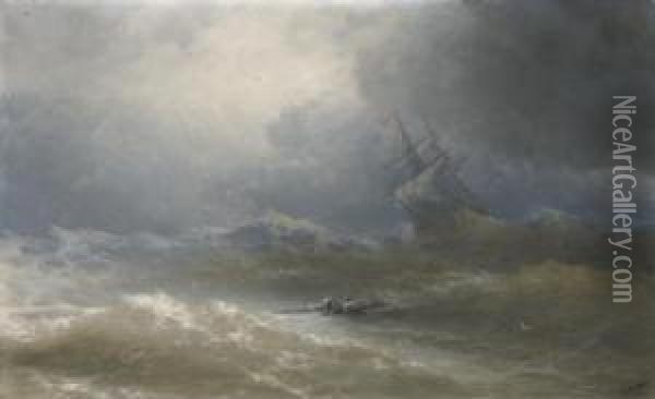 Survivors In A Stormy Sea Oil Painting - Ivan Konstantinovich Aivazovsky