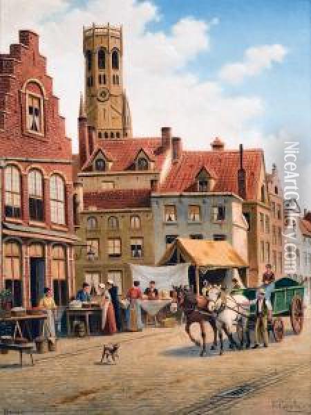 Marche Aux Oeufs, Bruges Oil Painting - Victor Carabain