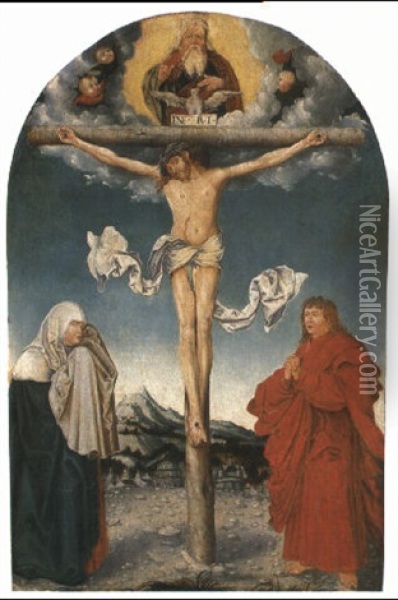 Christus Am Kreuz Zwischen Maria Und Johannes Oil Painting - Lucas Cranach the Younger