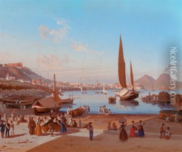 Naples With Vesuvius Beyond Oil Painting - Edward William Cooke